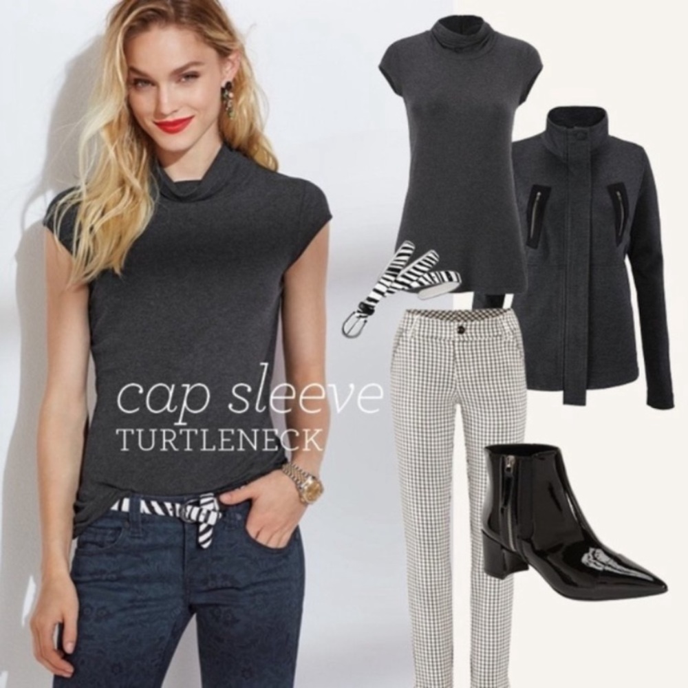 CAbi Charcoal Cap Sleeve Turtleneck Top